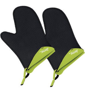 Spring Swiss Design: Paire de gants pour le four noirs intérieur vert