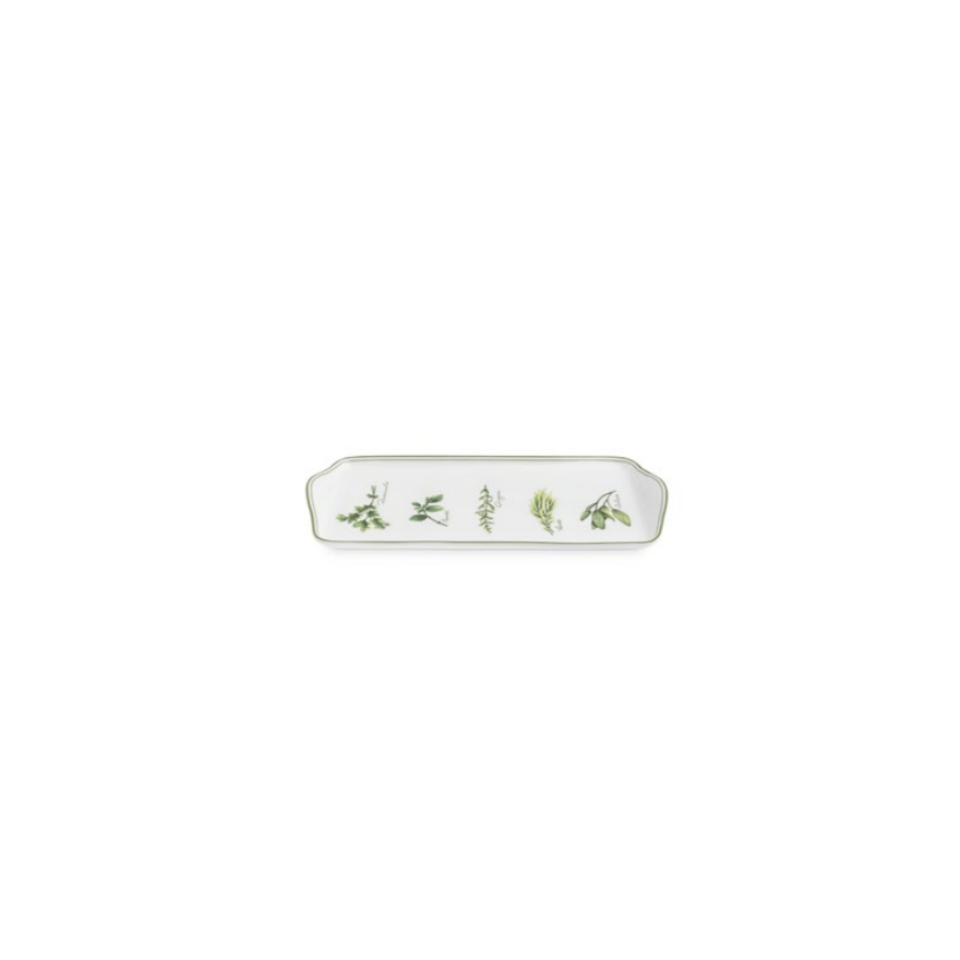 La Porcellana Bianca : plateau rectangulaire en porcelaine décor herbes