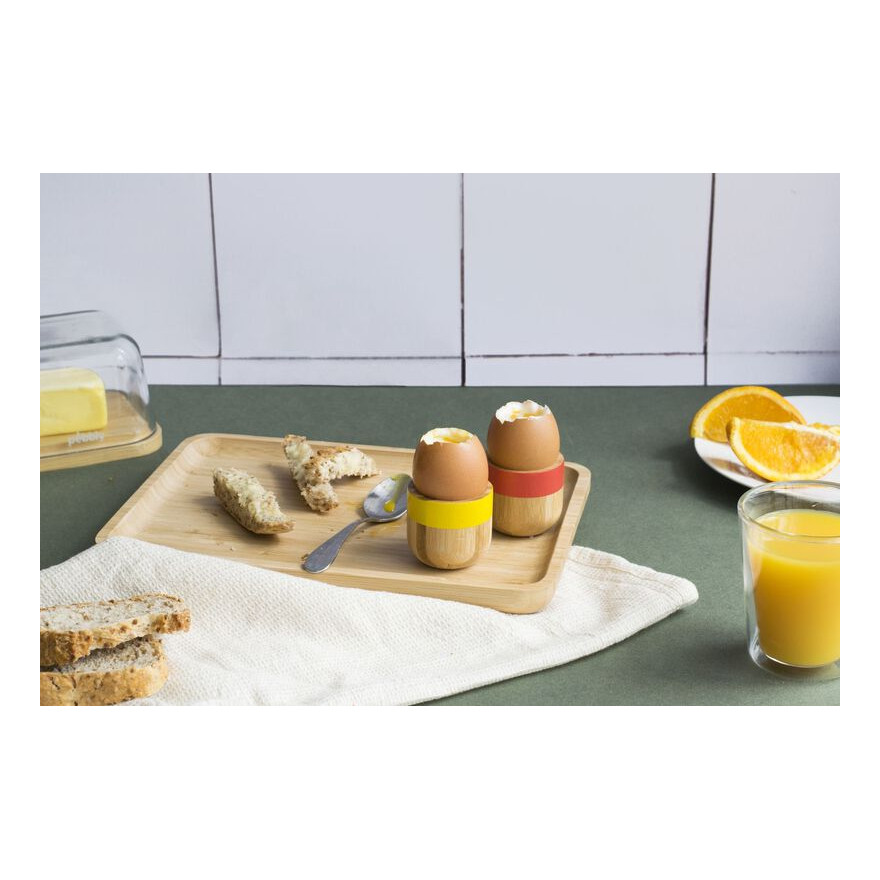 Pebbly:  Ei-dopje van bamboe met rode rand