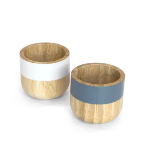 Peebly:  Coquetier en bambou avec liseré bleue