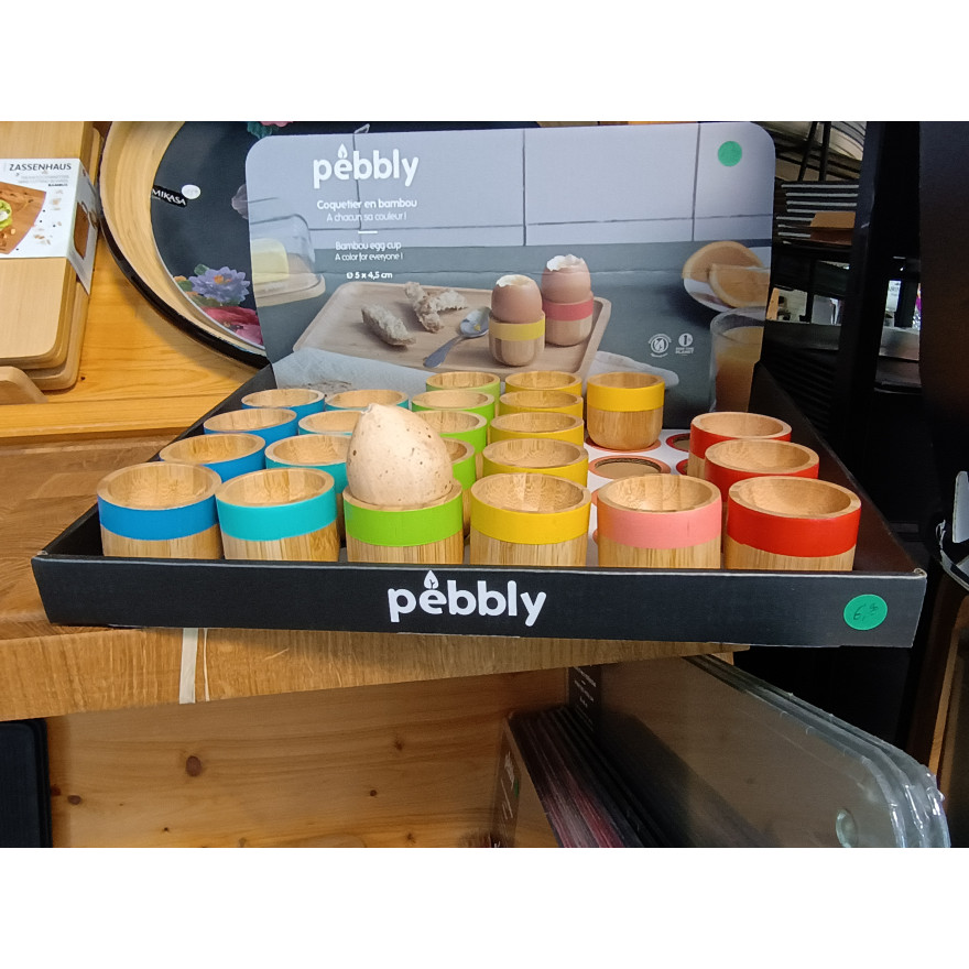 Peebly:  Coquetier en bambou avec liseré turquoise