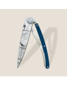 Deejo: Couteau de poche 37gr Globe Trotter finition titane gris manche aluminium bleu