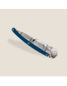 Deejo: Couteau de poche 37gr Globe Trotter finition titane gris manche aluminium bleu