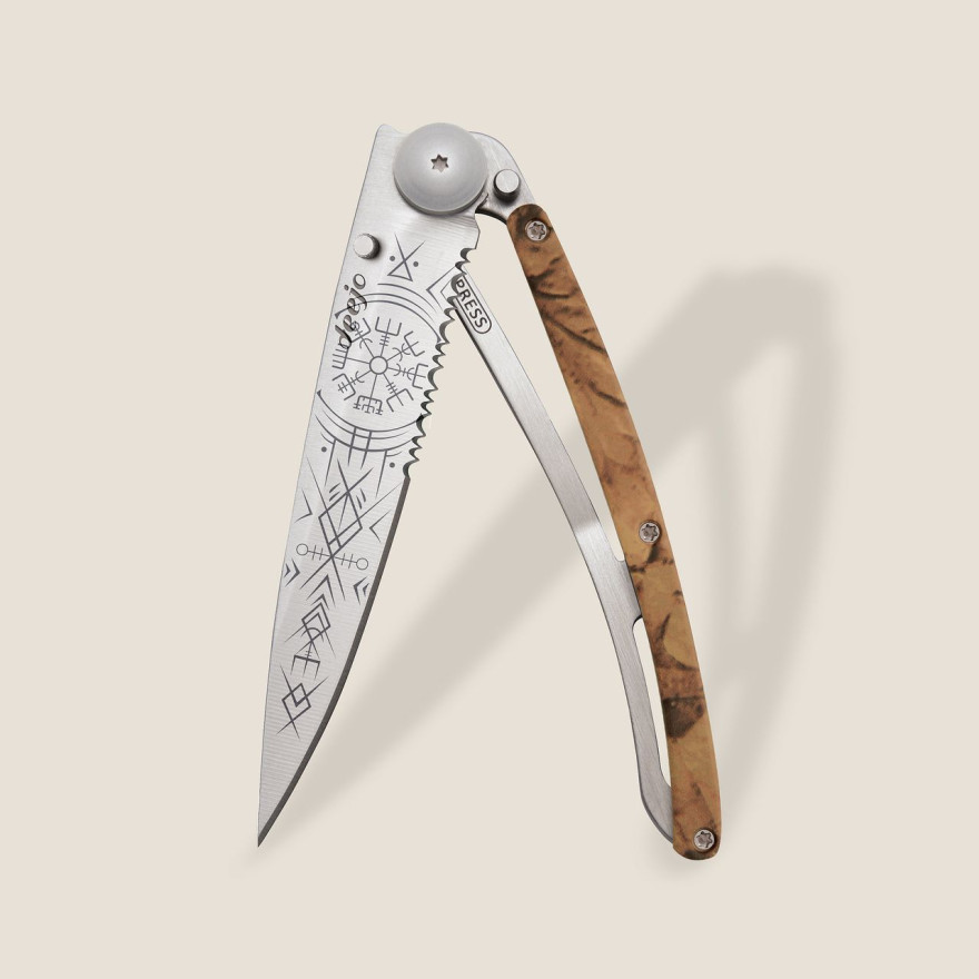 Deejo: Viking 37gr zakmes met bedrukt aluminium handgreep Deejo: Viking 37gr zakmes met bedrukt aluminium handgreep