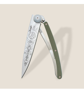 Deejo: Couteau de poche 37gr Viking finition titane gris manche aluminium kaki