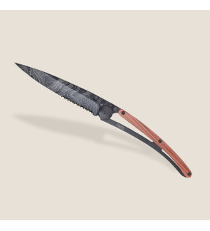 Deejo: Couteau de poche 37gr Topographie finition titane noir manche bois corail