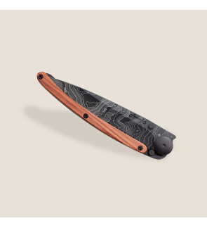 Deejo: Couteau de poche 37gr Topographie finition titane noir manche bois corail