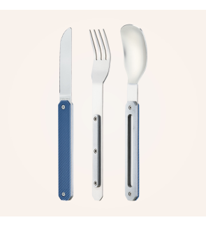 Akinod: Set de 3 couverts de voyage/pique-nique aluminium bleu