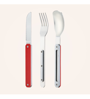 Akinod: Set de 3 couverts de voyage/pique-nique aluminium rouge
