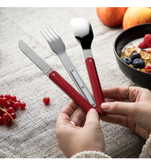 Akinod: Set de 3 couverts de voyage/pique-nique aluminium rouge