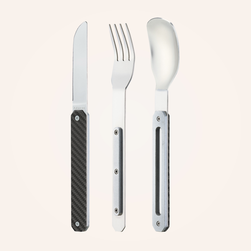 Akinod: Set van 3 reis-/picknickbestek koolstof Akinod: Set van 3 reis-/picknickbestek koolstof
