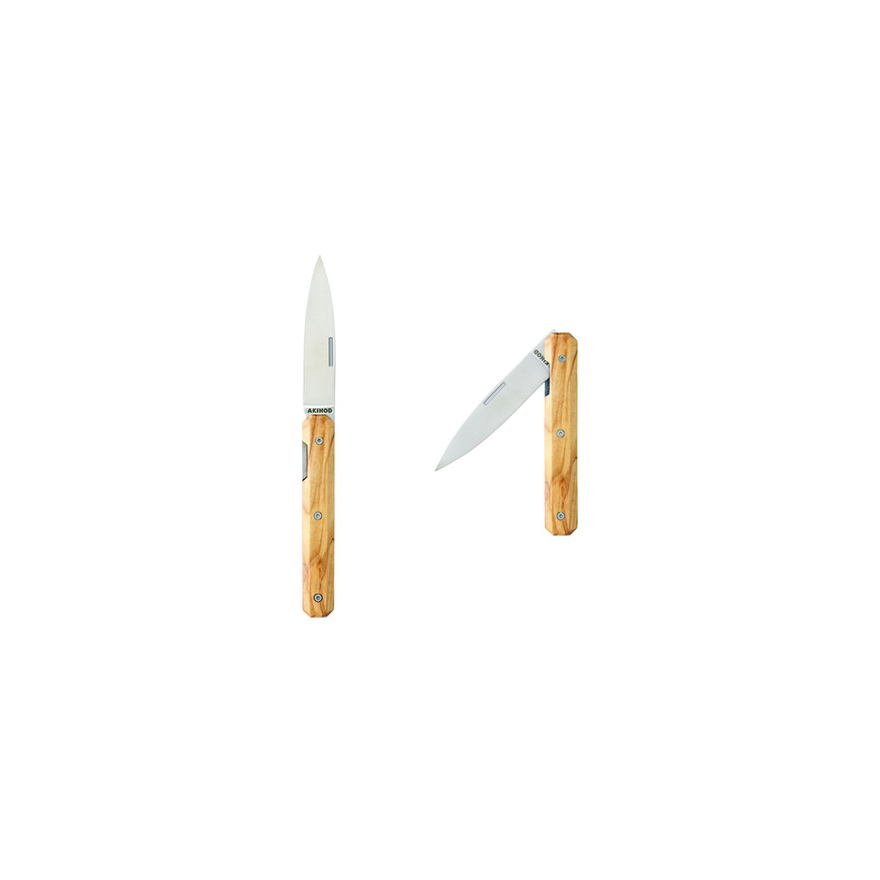 Akinod: Couteau de poche pliant finition miroir manche bois d'oliver Akinod: Couteau de poche pliant finition miroir manche bois d'oliver