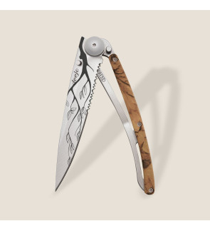 Deejo: Couteau de poche 37gr Arbre finition titane gris manche aluminium imprimé