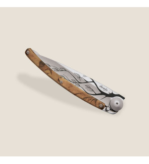 Deejo: Couteau de poche 37gr Arbre finition titane gris manche aluminium imprimé