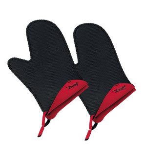 Spring Swiss Design: Paire de gants pour le four noirs intérieur rouge