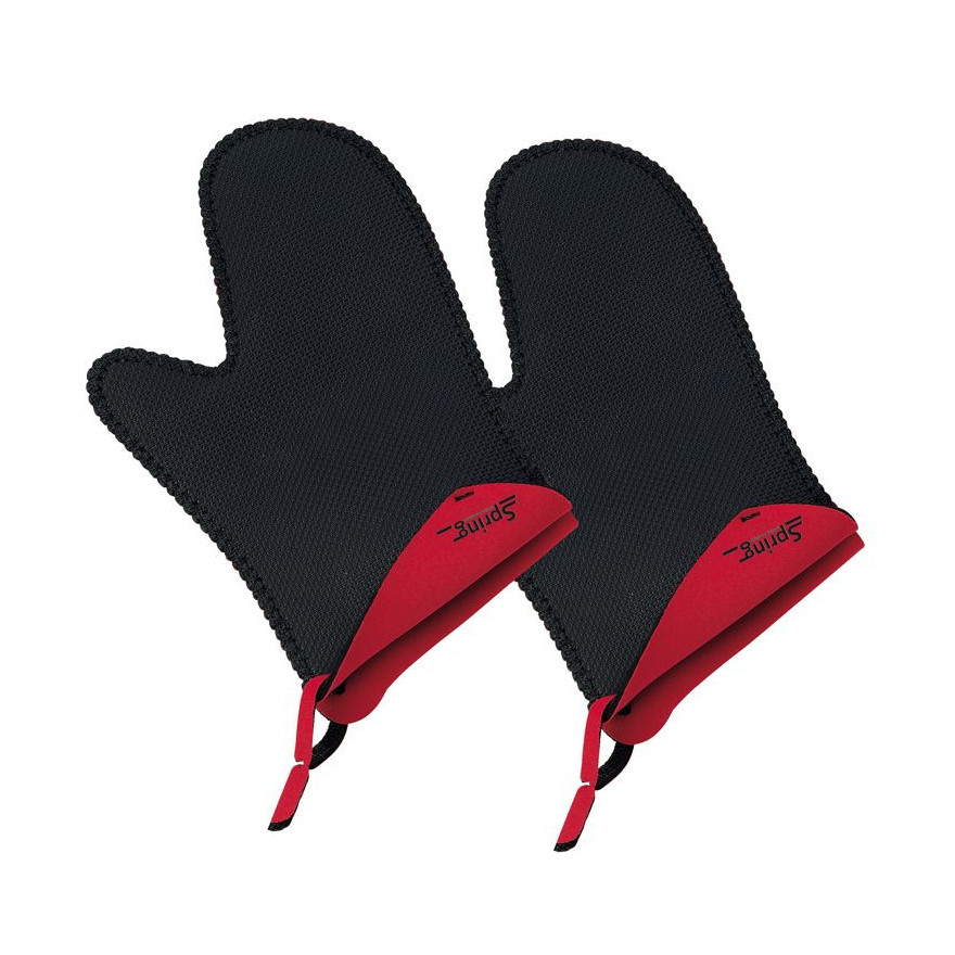 Spring Swiss Design: Paire de gants pour le four noirs intérieur rouge