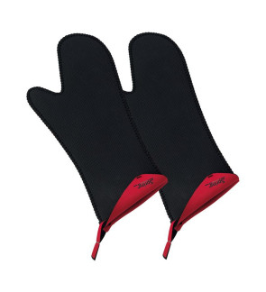 Spring Swiss Design: Paire de gants pour le four long noirs intérieur rouge