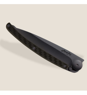 Deejo: 37gr zwart titanium zakmes met handvat van koolstofvezel