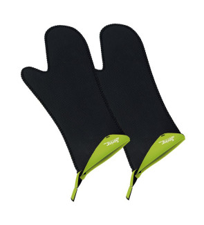 Spring Swiss Design: Paire de gants pour le four long noirs intérieurs vert