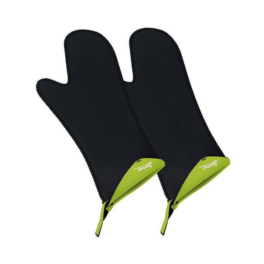 Spring Swiss Design: Paire de gants pour le four long noirs intérieurs vert
