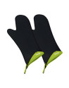 Spring Swiss Design: Paire de gants pour le four long noirs intérieurs vert