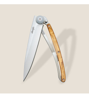 Deejo: Couteau de poche 37gr finition titane gris manche bois d'olivier