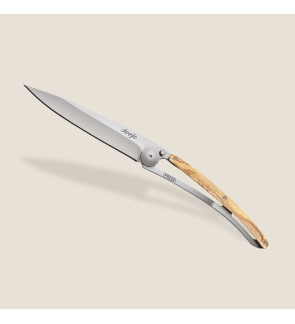Deejo: Couteau de poche 37gr finition titane gris manche bois d'olivier
