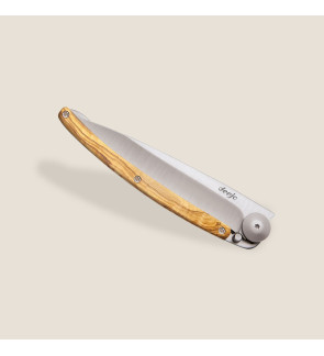 Deejo: Couteau de poche 37gr finition titane gris manche bois d'olivier