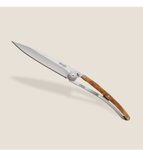 Deejo: Couteau de poche 37gr finition titane gris manche bois de genevrier