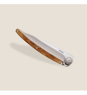 Deejo: Couteau de poche 37gr finition titane gris manche bois de genevrier