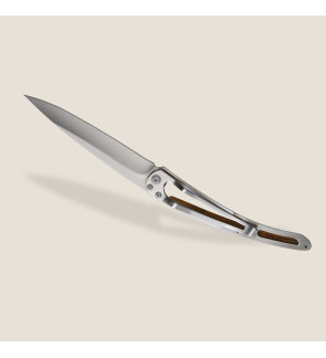 Deejo: Couteau de poche 37gr finition titane gris manche bois de genevrier