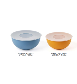 Guzzini:  Twee slakommen met deksels blauw/oranje
