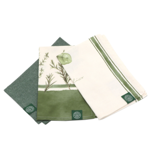 La Porcellana Bianca : Set 3 essuies de cuisine dans panier assorti