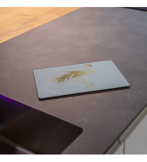 WD Lifestyle: Planche à découper en verre trempé flamant rose/romarin