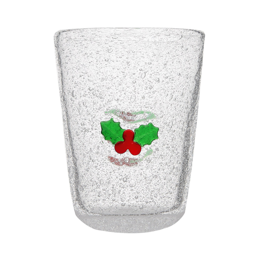 Memento: Gobelet à eau en verre soufflé 30cl Branche de houx