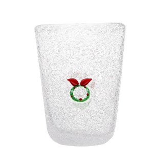 Memento: Handgeblazen glazen waterglas 30cl met een Kerstkrans