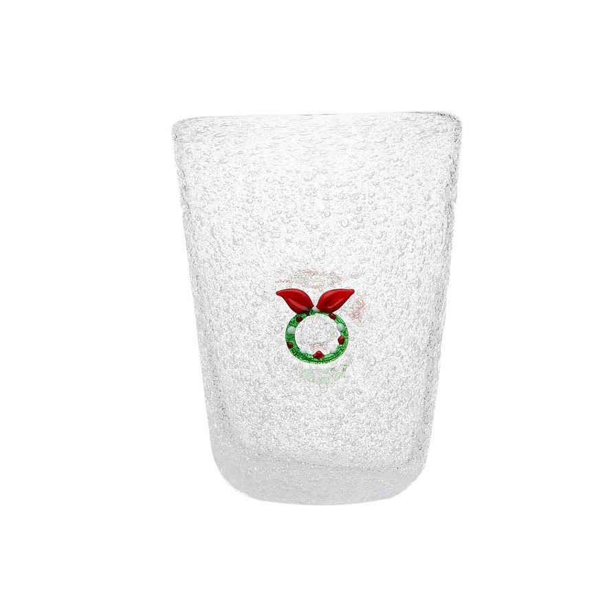 Memento: Handgeblazen glazen waterglas 30cl met een Kerstkrans