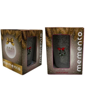 Memento: Handgeblazen glazen waterglas 30cl met een Kerstkrans