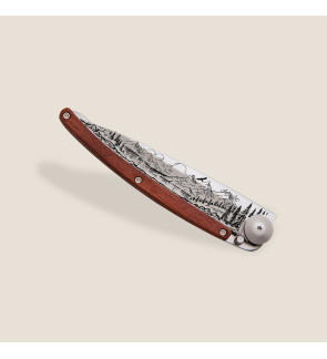 Deejo: Couteau de poche 37gr Montagne finition titane manche bois corail