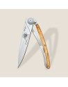 Deejo: Couteau de poche 37gr Porte bonheur finition titane gris manche bois d'olivier