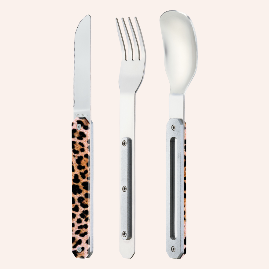 Akinod: Set de 3 couverts de voyage/pique-nique leopard