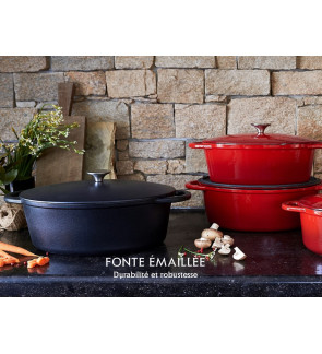 Baumalu:  Ovale rode geëmailleerde gietijzeren braadpan 29 cm - 5 liter