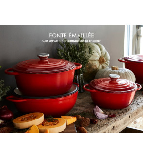 Baumalu: Cocotte en fonte émaillée ovale rouge 29 cm