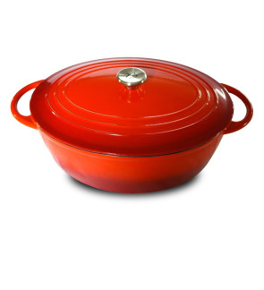 Baumalu: Ovale rode geëmailleerde gietijzeren braadpan 34 cm - 7 liter