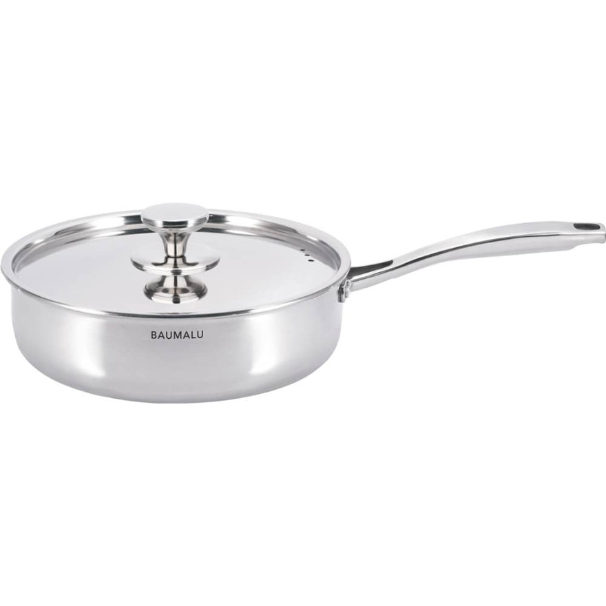 Baumalu: Drielaagse roestvrijstalen sauteerpan met deksel, 28 cm