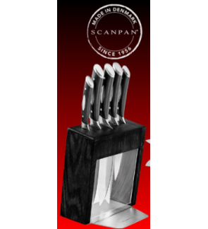 Scanpan: Bloc en bois noir / inox avec vitre & 5 couteaux manche noir