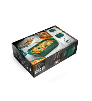 Peugeot:  Appolia Duo van Rechthoekige Groene Keramische Ovenschalen, 25 cm en 32 cm