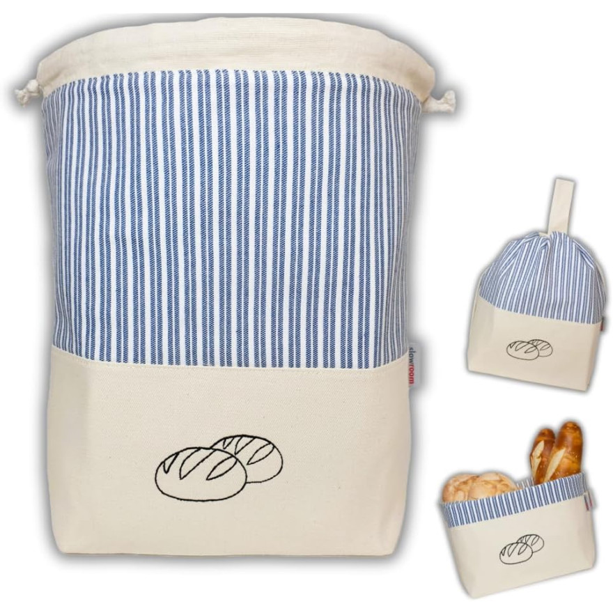 Slowroom: Sac à pain coton 3 en 1 ligné bleu