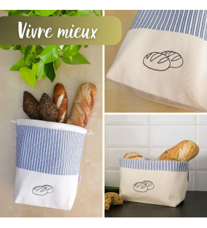 Slowroom: Sac à pain coton 3 en 1 ligné bleu