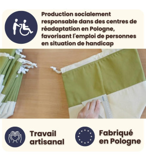 Slowroom: Sac à pain coton 3 en 1 ligné bleu